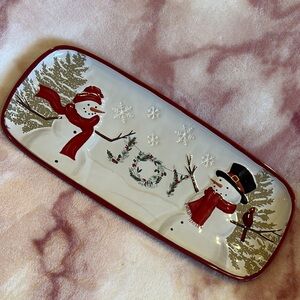 Festive Snowman JOY Holiday Ceramic Serve Platter NWT St Nicholas Square 14x6.5”